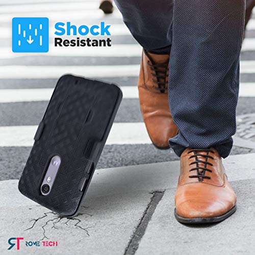 Rome Tech Belt Clip Holster Case For Motorola Droid Turbo 2 ​Xt1585 - Slim Heavy Duty Shell Holster Combo - Rugged Phone Cover With Kickstand Compatible With Moto Droid Turbo 2 - Black #TOP5