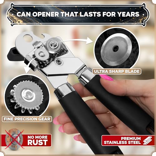 Empire Tin Opener UK, 3-in-1 Can Opener Handheld – Heavy Duty Stainless Steel Manual Tin Opener for Arthritis Hands with Magnetic Lid Lifter | Smooth Edge, Comfortable Grip Bottle Opener – Black - Image 7