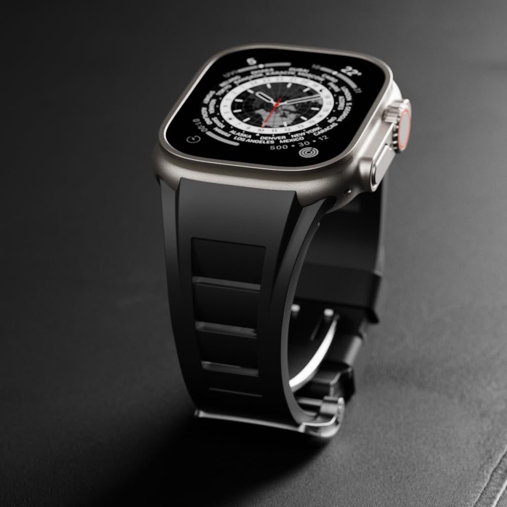Jopinl Luxury Mens RM Watch Band for Apple Watch Ultra 2 49mm, Sports Liquid Silicone Strap with Butterfly Buckle for Iwatch ultra (black)