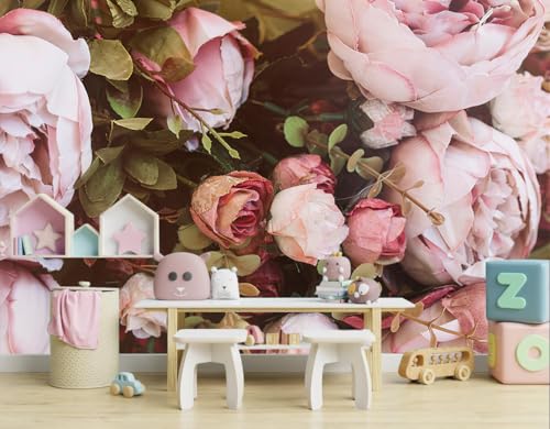 WFBHUA Large Pink Rose Floral Wallpaper Mural Peel and Stick for Girl Room