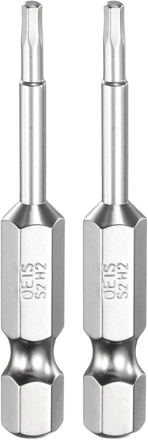 HARFINGTON 2pcs H2.0 Hex Head Screwdriver Bit 2.0mm Metric Flat Tip 1/4" Hex Shank 50mm (2") Long Magnetic Hexagonal Screw Drill Bit Wrench Chrome Plated Power Driver Socket