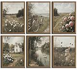 Wavkkey 6Pcs Vintage Farmhouse Wall Art French Country Natural Landscape Posters Paintings Pictures Wall Decor Canvas Print Artwork for Bedroom Living Room Office Home Decoration Unframed