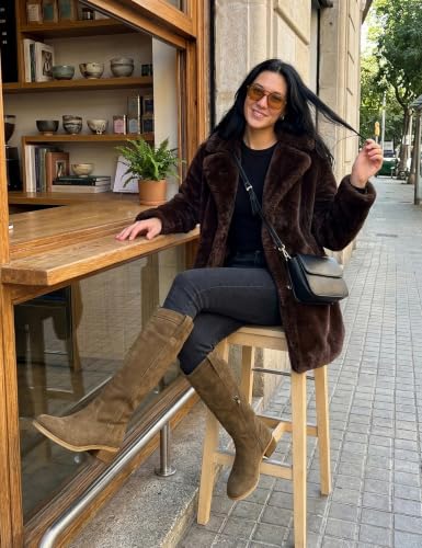 Image of QIY Knee High Boots for Women Low Heel Flat Tall Boots