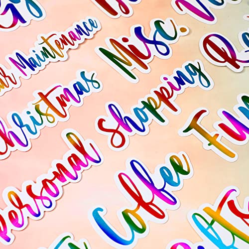 Chinco 34 Pcs Budget Stickers for Cash Envelope Colorful Cash Binder Labels Stickers Planners Decals Holographic Vinyl Label Decal for Finance Planner A6 Budget Binder(Rainbow Color)