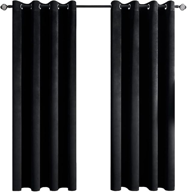 MIULEE Black Velvet Curtains Blackout Thermal Insulated 54 Inch drop Curtain Pair Eyelet Room Darkening Drapes for Living Room Kids Bedroom Nursery 46" W x 54" L 117x137 CM 2 Panels