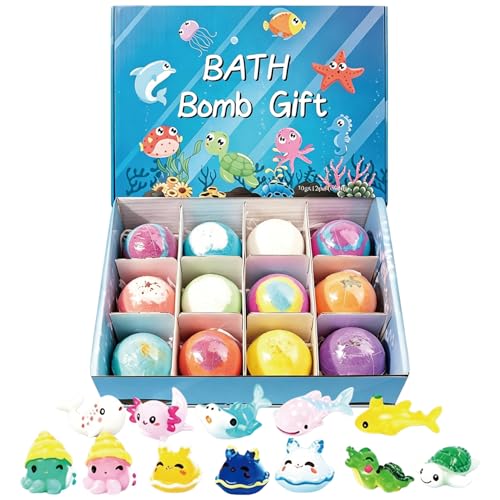 2026 New Upgraded Bath Bombs with Surprise Inside,12pcs Bath Bombs for Kids with Toy Inside,Best Birthday,Party,Surprise Rainbow Ocean Fizzy Bath Bomb Gift Set for Girls and Boys(Sea Animal)