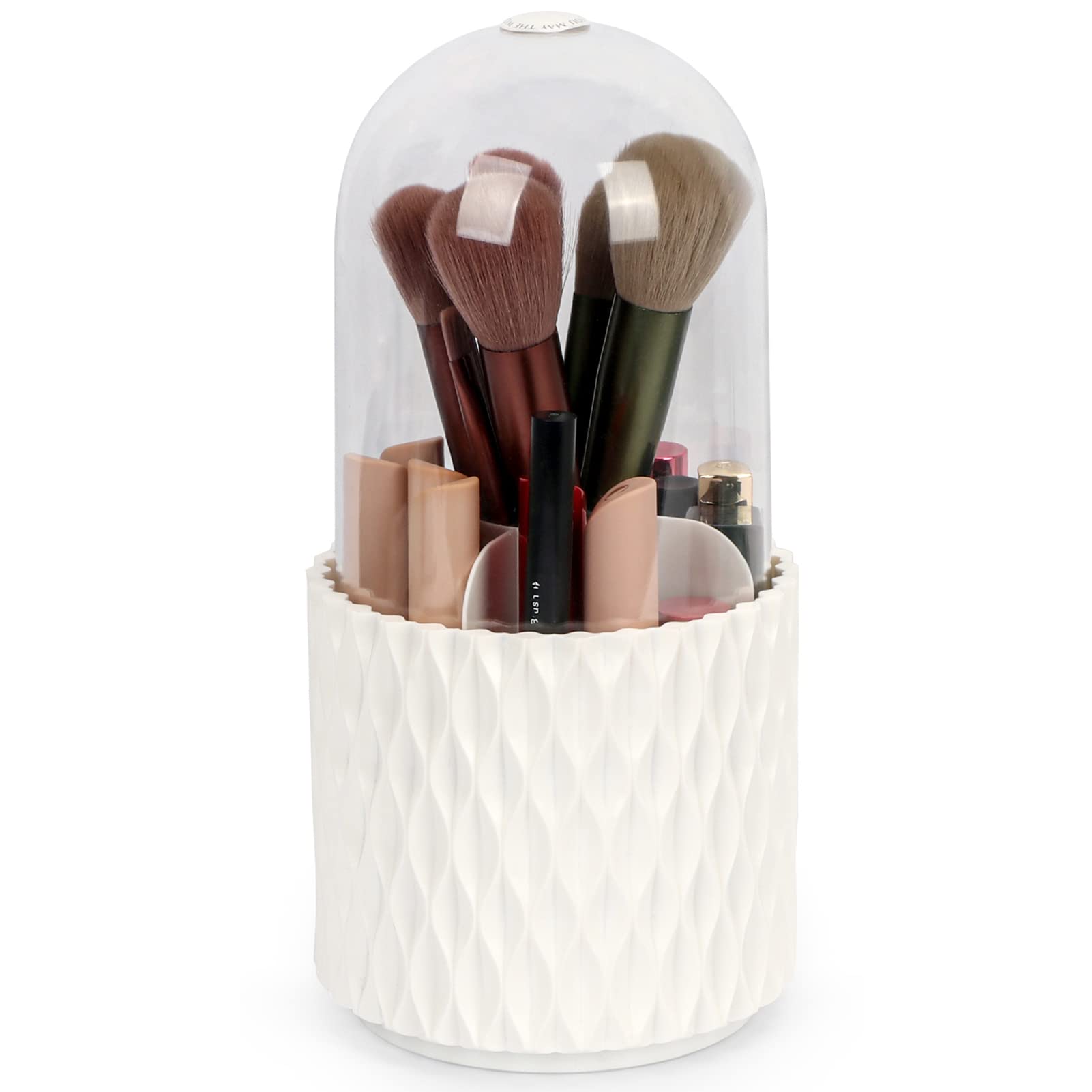 Arqumi Make-up-Pinselhalter, 360 Grad drehbarer Make-up-Pinsel-Organizer mit Deckel, Stifthalter, Topf für Desktop-Kosmetik, Schreibwaren, Aufbewahrung mit 5 Fächern für Zuhause, Büro, Schule Kosmetik
