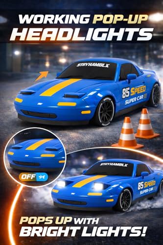 Image of ROYAL CELLAR RC Drift Car 1:24 Scale 4WD | 20KM /H High-Speed Remote Control Car with LED Lights | 2.4GHz Rechargeable Drift Racing Car with Extra Tires & Cones | Birthday Gift Boys & Girls (Red /Green)