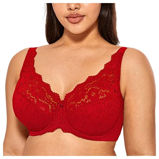 DELIMIRA Donna Reggiseno in Pizzo con Ferretto Taglie Forti Sostegno Senza Imbottito Rossetto Rosso 4G