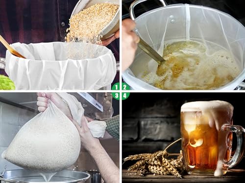 Miniatura 5 de Lananuvo 4 Pieza Filtro Cerveza Poliéster Bolsas De Filtro De Cerveza, Bolsa Colador De Malla Fina Con Cordón Reutilizables Bolsa De Gasa Filtrantes Para Mermelada Vino Frutas, Manzana, Yogurt