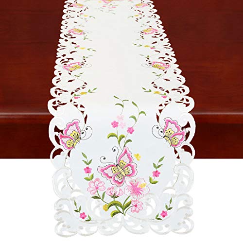 Simhomsen Spring Butterfly And Floral Table Runners, Dresser Scarf (Pink, 14 × 70 Inch) #TOP5