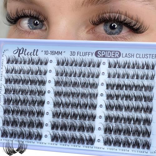 Spider Lash Clusters Wispy Eyelash Clusters 10-16MM 5D DIY Lashes Clusters D-Curl Natural Cluster Eyelash Extensions Fluffy Individual Lashes with Thin&Clear Band Easy Apply for Beginners by Pleell