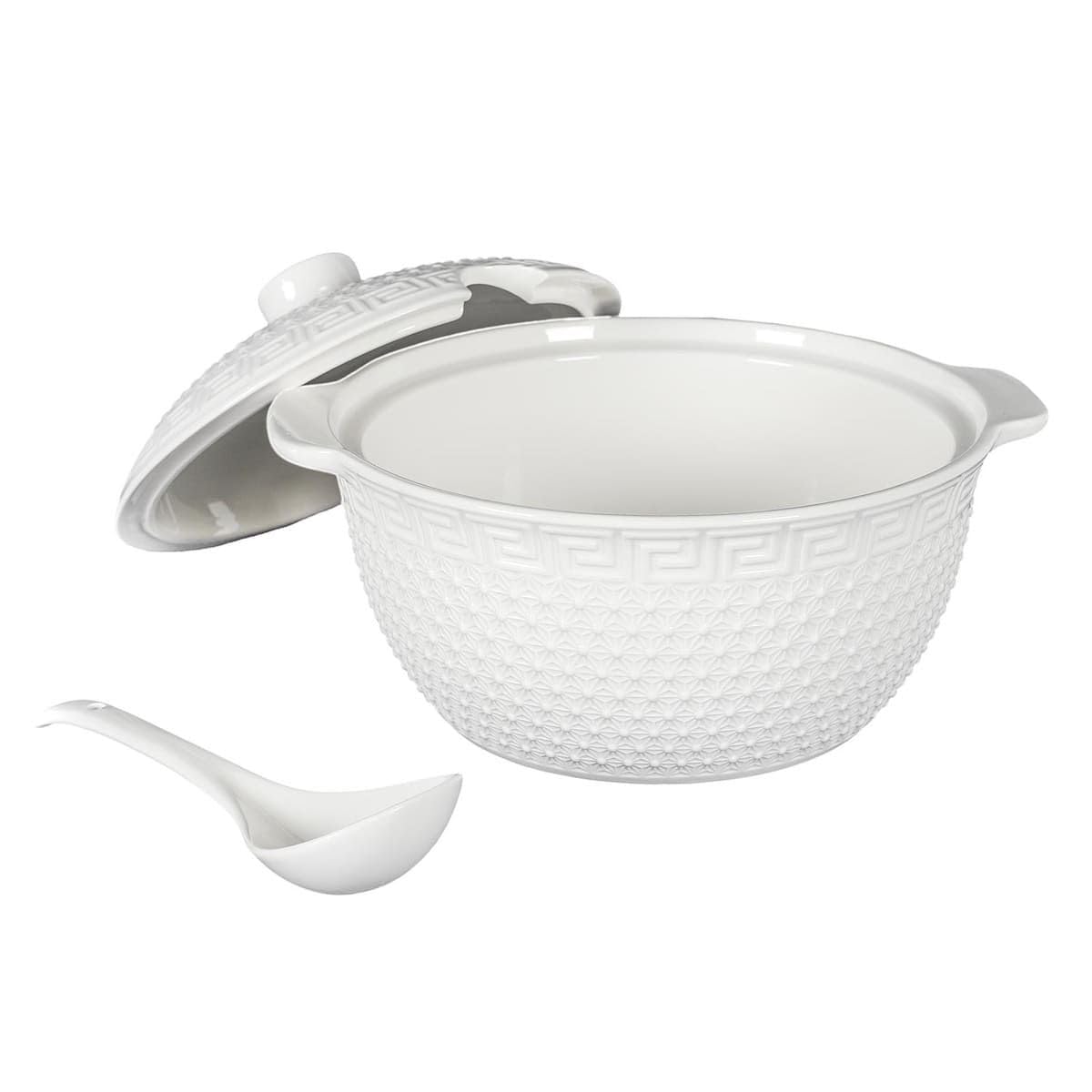 AltoBuy Service à Soupe en céramique Blanche avec soupière (2,7 L), louche et 6 Bols (25 cl)