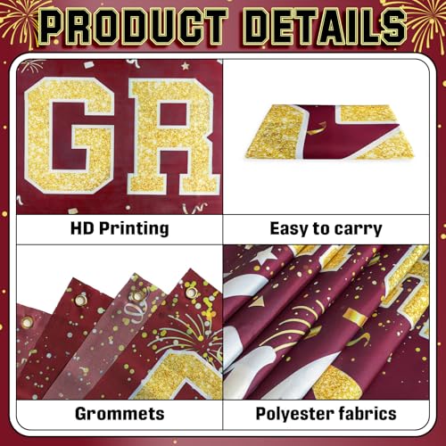 Graduation Backdrop 2026 - Congrats Grad Banner Class of 2026 Maroon Gold Graduation Decorations Backdrop Poster for Graduation Yard Sign Party Supplies by BeauParty - Used condition - Image 5
