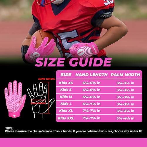 HANDLANDY Youth Football Gloves, Sticky Wide Receiver Gloves for Kids, White and Gold Stretch Fit Football Glove (Pink and White, X-Large) by HANDLANDY - Used condition - Image 2
