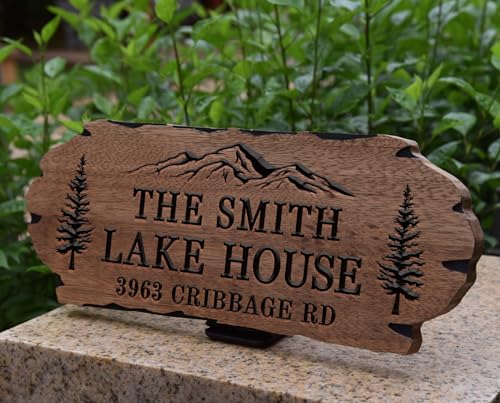 Personalized Cabin Sign Rustic Wood Welcome Sign for Outdoor Home Wall DecorFarmhouse Decor Custom Backyard SignCarved wood sign3D Carving Wood Sign