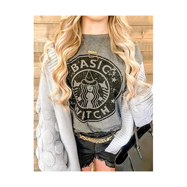 OUNAR-Halloween-Shirt-for-Women-Funny-Graphic-Basic-Witch-Tops-Fall-Hocus-Tee OUNAR Basic Witch Coffee T Shirts for Women Halloween Graphic Letter Print Shirt with Funny Sayings Casual Tee Tops
