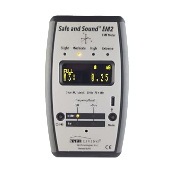 Safe and Sound EM2 EMF Gauss Meter - AC Magnetic and Electric Field Measurements - OLED Display, USB-C Rechargeable, Compact, for Building Biology