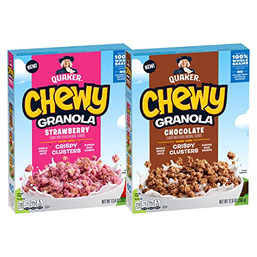 Quaker Chewy Granola Breakfast Cereal, 2 Flavor Variety Pack, Chocolate & Strawberry, (2 Pack)