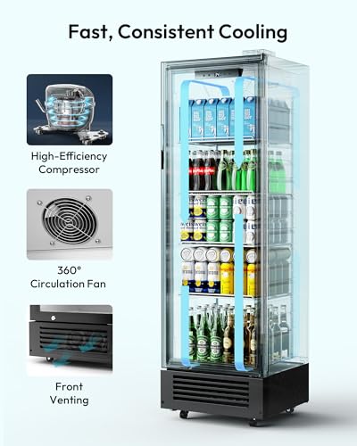 Image of EUHOMY 9 Cu.Ft Commercial Beverage Refrigerator with Glass Door, Display Refrigerator LED Light & Adjustable Shelves, Commercial Refrigerator with Lock, Display Fridge for Bar, Office, Restaurant