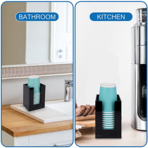 Aj Elite Bathroom Cup Dispenser - Compact Small Disposable Paper Cup Dispenser For 4Oz – 8Oz Paper And Plastic Rinsing Cups - Black Acrylic Cup Dispenser For Kitchen And Bathroom Vanity #TOP5