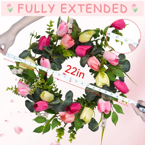 22-Tulip-Wreath-for-Front-Door-Spring-Summer-Floral-Wreath-with-Eucalyptus-Leaves-Money-Plant-Ferns-for-Indoor-Outdoor-Wall-Festival-Home-Farmhouse-Wedding-Easter-Home-Decor 22 Tulip Wreath for Front Door Spring Summer Floral Wreath with Eucalyptus Leaves Money Plant Ferns for Indoor Outdoor Wall Festival Home Farmhouse Wedding Easter Home Decor