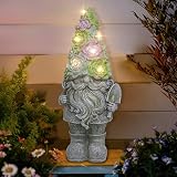 Garden Gnome Statue - Large Gnome Figurine in Flower Hat with Solar Light, Resin Garden Decor for Ou