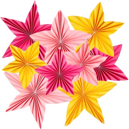 SUNBEAUTY Paper Star Party Decorations Paper Fans Classroom Decoration Paper Starfish Decor Hanging Paper Fans Decor for Christmas Wedding Party Birthday Baby Shower,Set of 9