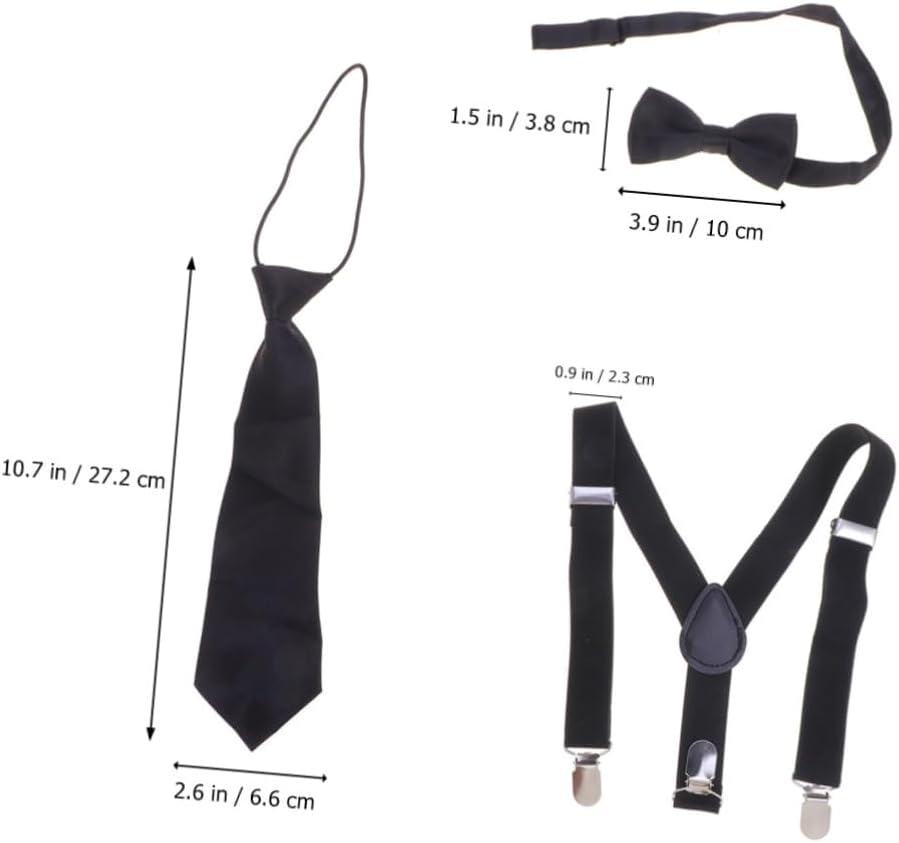 Beavorty 3Pcs Suspenders Set with Bow Tie Solid Color Elastic Braces for Boys and Comfortable Clip Buckle Design for Formal Occasions and Everyday Wear