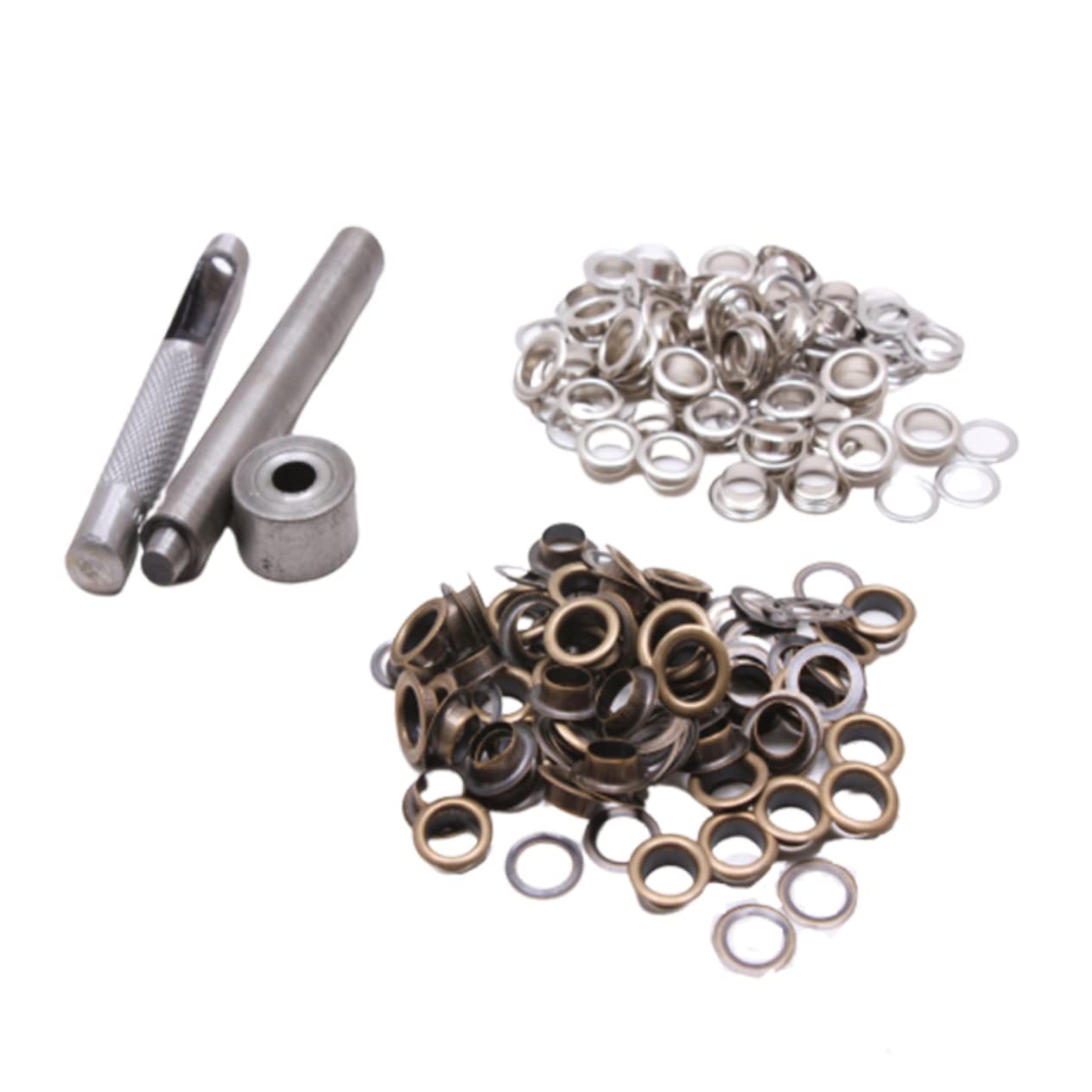 ULTECHNOVO 300sets Occhielli Ottone Antico e Argento Con Strumenti Kit Per Abbigliamento Scarpe e Progetti Fai Te Per Colore Resistente e Duraturo