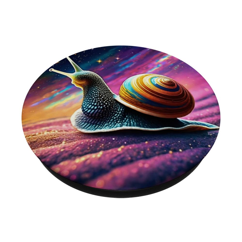 Whimsical Snail In Cosmic Space Graphic PopSockets Swappable PopGrip, Black - Image 2