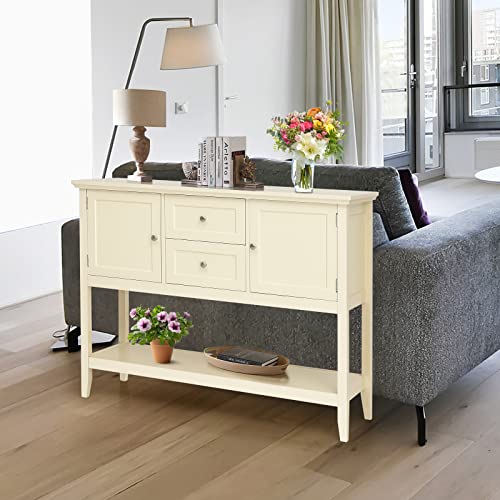 Happygrill Buffet Sideboard Solid Wood Storage Cabinet Console Table With 2 Drawers & Shelf, Buffet Server Cupboard For Kitchen, Entryway, Living Room #TOP3