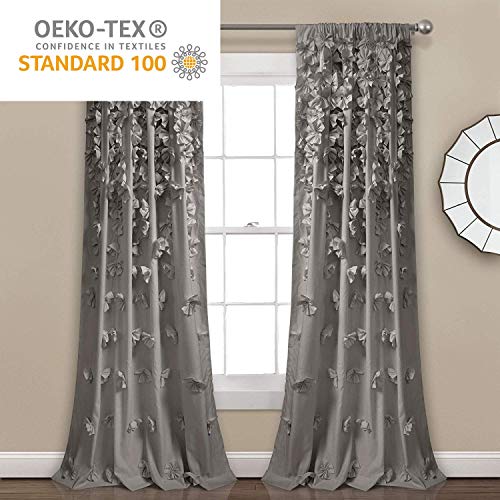 Lush Decor Riley Window Curtain Sheer Ruffled Textured Bow Window Panel For Living, Dining Room, Bedroom (Single), 54"W X 84"L, Gray #TOP5