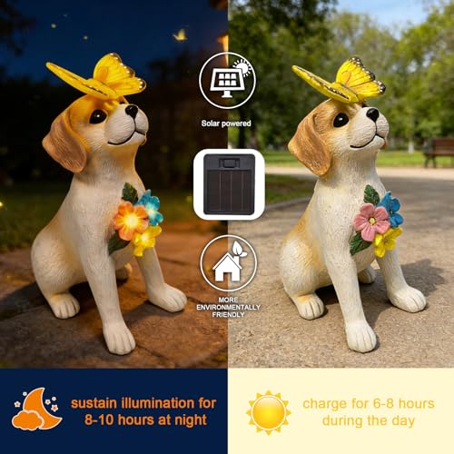 Solar-Hunde-Gartenstatuen, Dekoration, Outdoor-Feenhunde-Figuren, Zubehör, Dekorationen mit LED-Lichtern, Zuhause, Terrasse, Balkon, Hof, Rasen, Ornamente, einzigartige Thanksgiving-Geschenke für