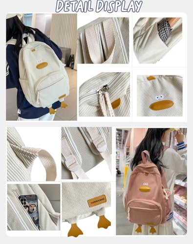 Duck Cute Backpack - Funny Animal Shaped Corduroy Backpack, Large Capacity Unique Yellow Cute Duck Design, Fun & Stylish (White)4
