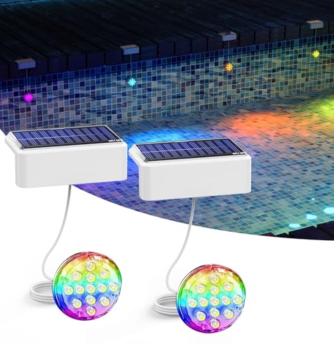 Solar Pool Lights, Solar Powered Submersible LED Lights with Remote IP68 Waterproof Swimming Pool Lighting, 16 Colors Underwater Pool Light for Above Ground Inground Pool, Pond (White,2 Pack)
