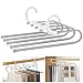 WAOU Hangers Multi-Layer Hanging Pants.5 in 1 Pants Rack Stainless Steel Pants Hangers Folding Storage Rack Space Saver Storage for Trousers Scarf Tie Belt Adjustable(1 Pack)