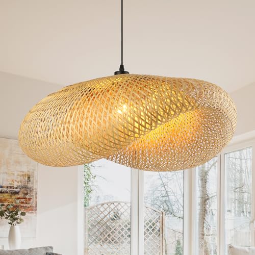 Suspension rétro en rotin pour table à manger, 80 cm, abat-jour en bois, lampe suspendue à la main, lampe bohème créative, pour restaurant, salon de thé,...