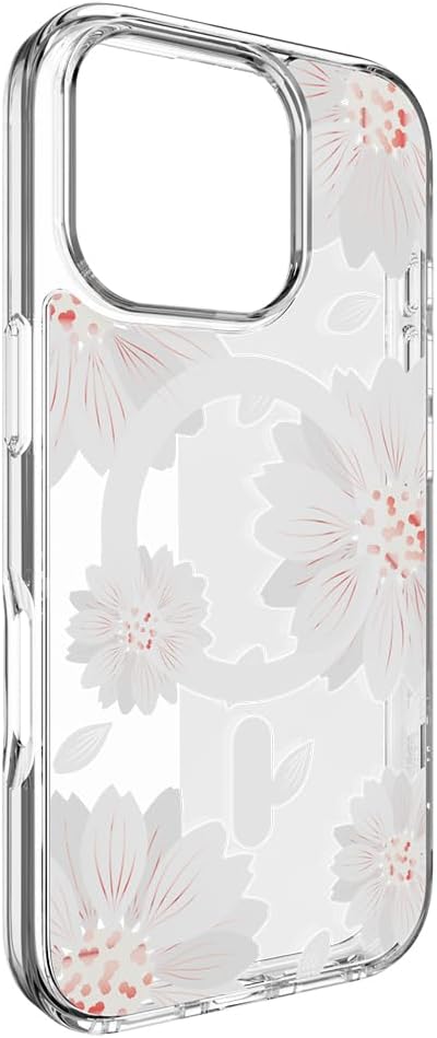 SWITCHEASY Style M - Clear Flower Floral Designed for iPhone 16 Pro 6.3", Compatible with MagSafe, Patterned Protective Phone Case for Women - White Flower