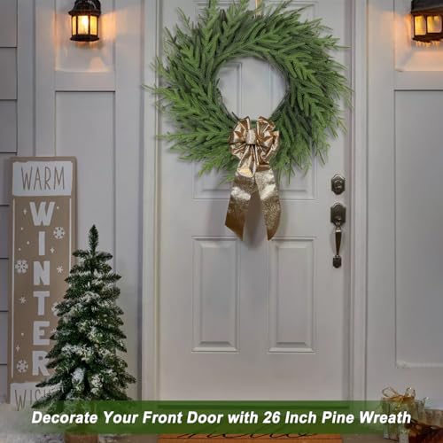 Artgar 26 Inch Pine Wreath - Christmas Wreaths for Front Door | Real Touch Pine Wreath - Large Artificial Green Wreaths for Home Mantel Wall Window Porch Farmhouse Indoor Outdoor Xmas Decor - image 4