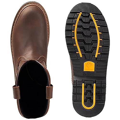 SUREWAY Mens 10 in Soft/Steel Toe Waterproof Wellington Boot,Heavy Duty Pull On Work Boots for Men,Full Grain Leather,Goodyear Welted,Superior Slip Resistant,Waterproof Steel Toe Brown,Size 134