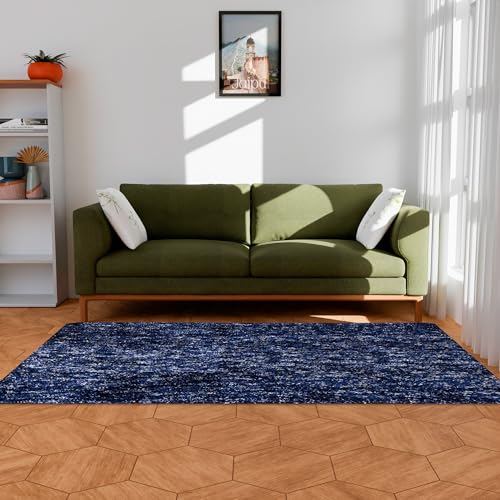 Image of Kuber Industries Shaggy Fluffy Carpet for Living Room & Bedroom | Lexus Home Decor for Floor Carpet Rug | Non-Slip Bedside Rug | 3x5 Feet | Blue