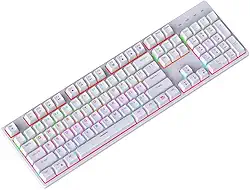 Teclado Gamer Mecânico Full Size 104 Teclas com RGB Switch Azul Anti-Ghosting e USB-C e Layout US (Branco)