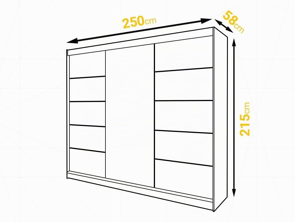 R7 250 cm Schwarz Schiebetüren Kleiderschrank 250x215x58 cm Schlafzimmermöbel, Aufbewahrung - Mehrzweckschrank - Farbe: Schwarz