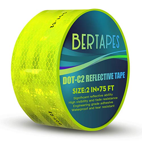 Yellow Reflective Tape,DOT-C2 Outdoor Safety Tape,High Viscosity, Waterproof, Fade Resistant,Durable,Reflector Conspicuity,Weather and Moisture Resistant,2 in × 75 FT