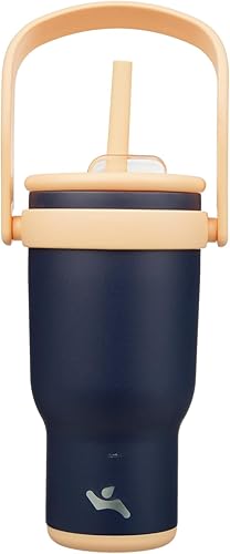 Miniatura 33 de Vaso de 14 onzas con asa lateral, botella de agua aislada con popote y tapa 2 en 1, taza de acero inoxidable, taza de café de viaje, para deportes,