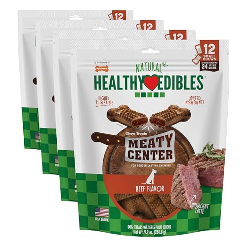 Image of Nylabone Healthy Edibles Natural Dog Chews Long Lasting Meaty Center Beef Flavor Treats for Dogs, Small (12 Count) (Pack of 4)
