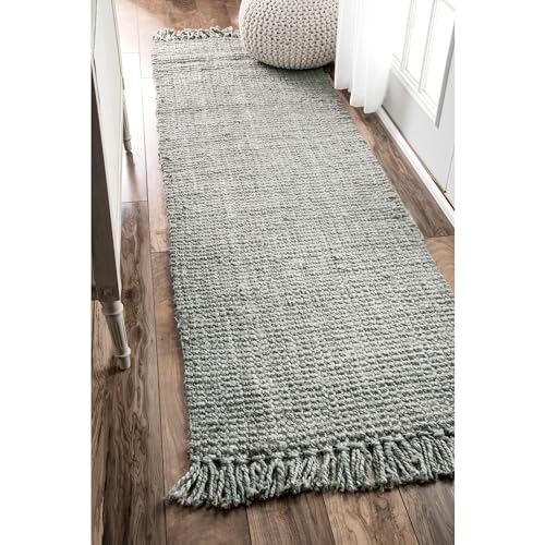 nuLOOM 2x8 Daniela Jute Tassel Hand Woven Area Rug, Grey, Solid Chunky Farmhouse Design, Natural Fiber, For Bedroom, Dining Room, Living Room, Hallway, Office, Entryway