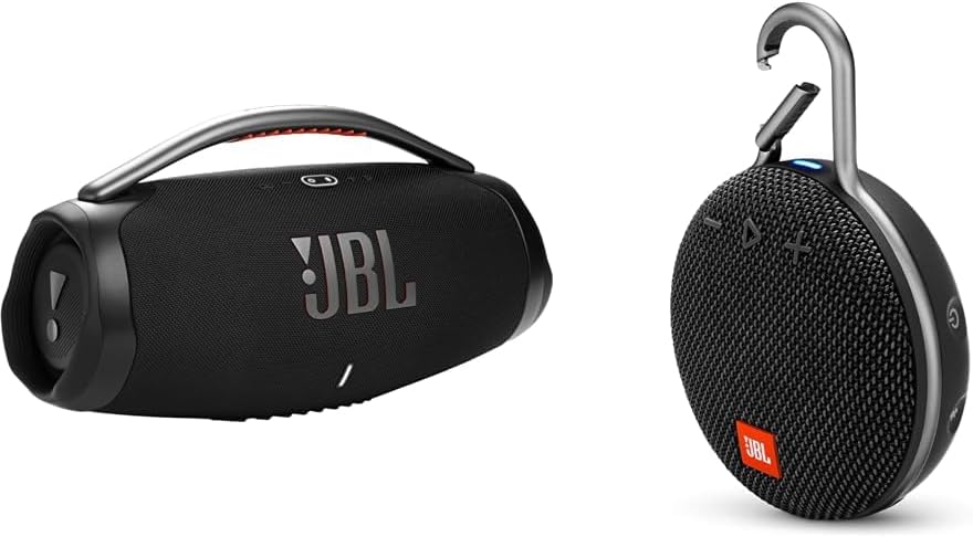 JBL Boombox 3 Black Portable Bluetooth Speaker with Massive Sound & Clip 3, Black - Waterproof, Durable & Portable Bluetooth Speaker
