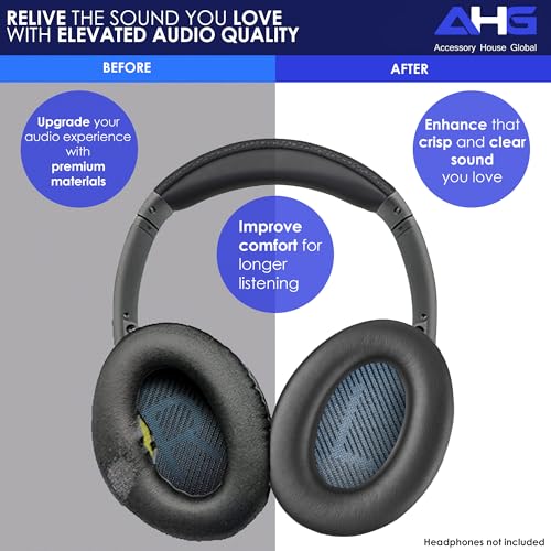 Image of AHG Premium SoundLink AE2 Ear Pads Cushions Compatible with Bose SoundLink AE2 / Bose SoundLink Around Ear ii Wireless Headphones (Black). Premium Protein Leather | Extra Thick Soft High-Density Foam | Easy DIY Fit | Premium Protein Leather | Extra Thick | Soft High-Density Foam